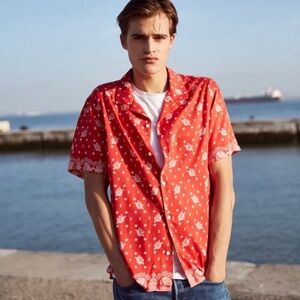 The Kooples Red Floral Casual Button Down Shirt